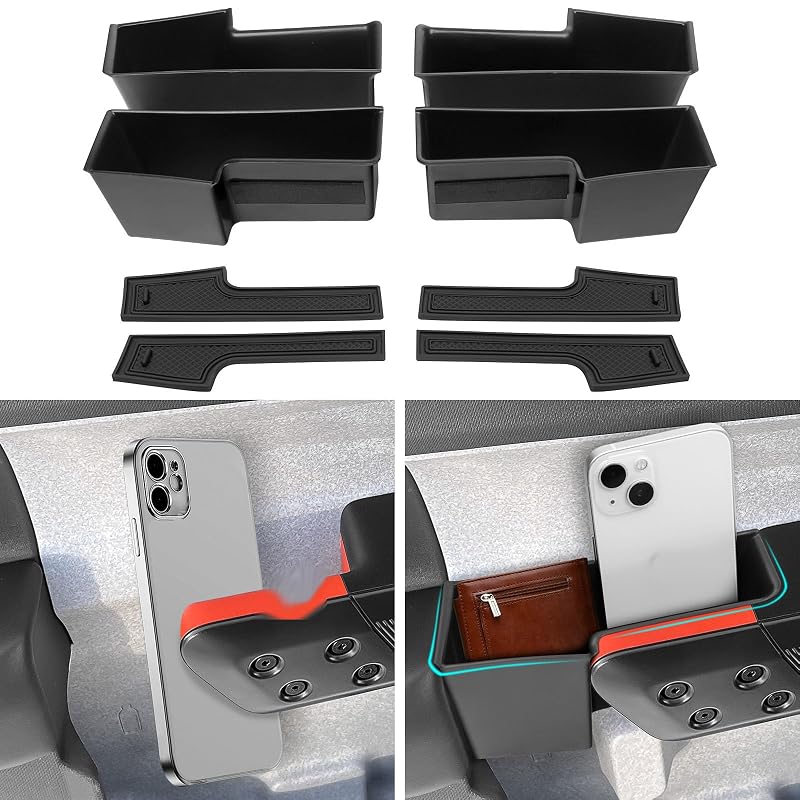Kit com 4 bandejas organizadoras para maçaneta da porta Ford Maverick 2022 a 2026 em plástico ABS preto