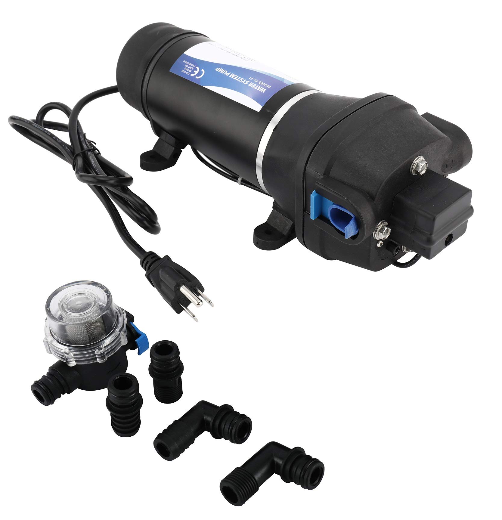 YaeMarine AC 115V Self Priming Water Pressure Diaphragm Pump 17LPM/4.5GPM 40PSI/2.8bar for Caravan/RV/Boat/Marine