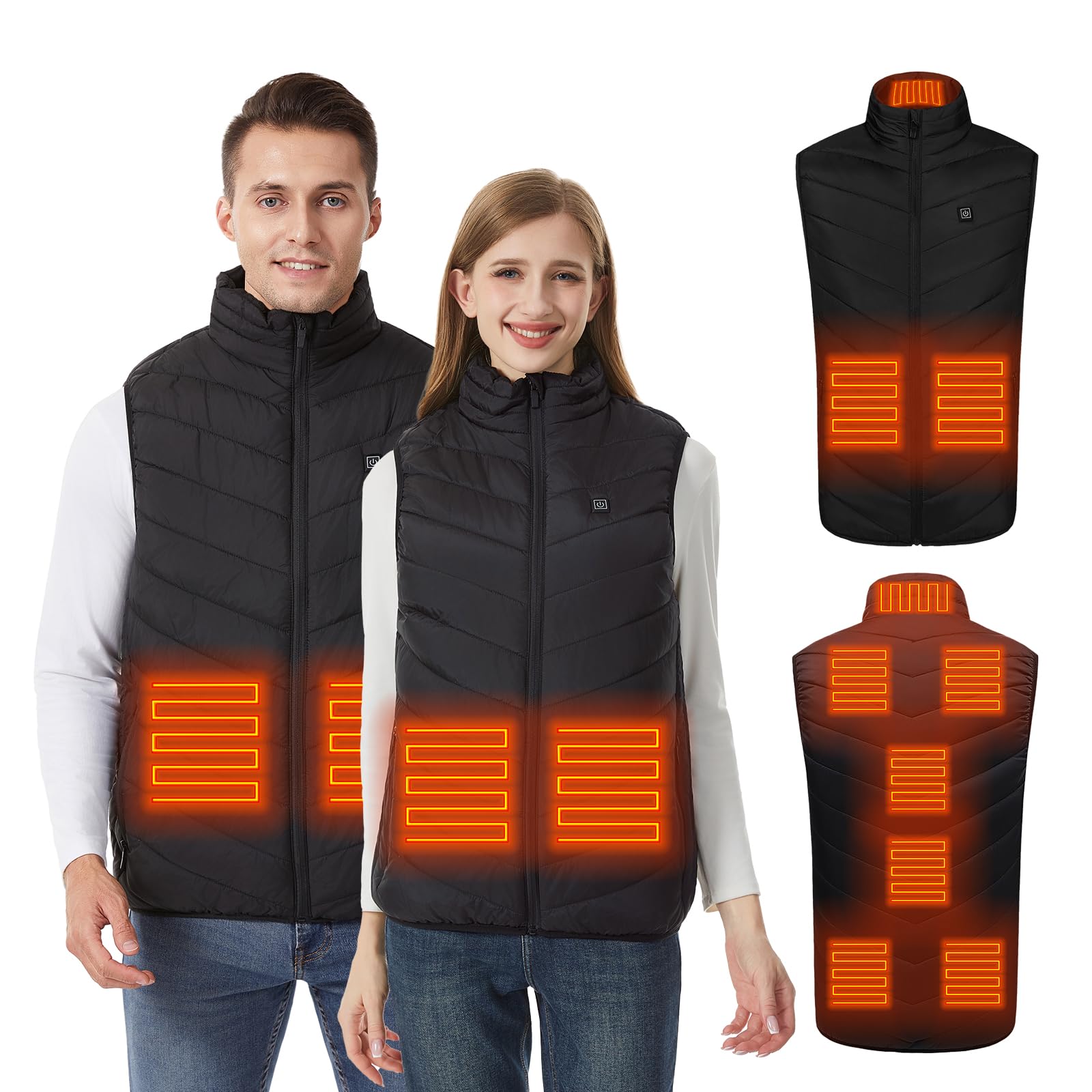 Changeown Unisex Black Heated Vest For Women And Men Xl, 9-Zone Electric Gilet, Windproof Heating Gilet, Usb Rechargeable For Outdoor