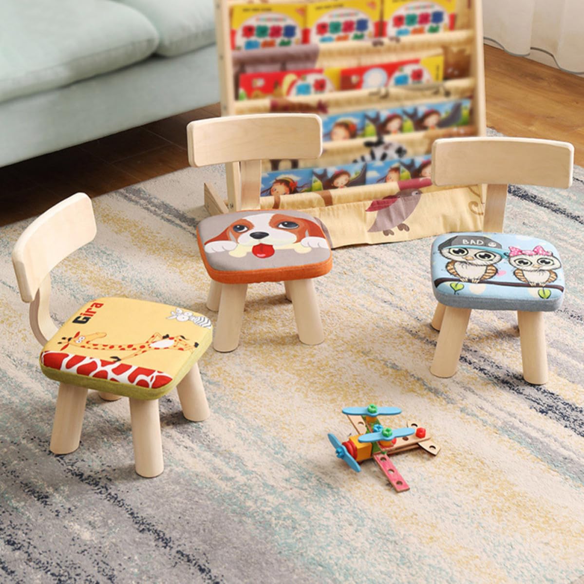 Didiseaon Rialzo Sedia per Schienale in Legno Resistente, Imbottitura in Cotone Lino e Spugna, Design a Motivo Cucciolo per Camera da Letto e Stanza Lettura