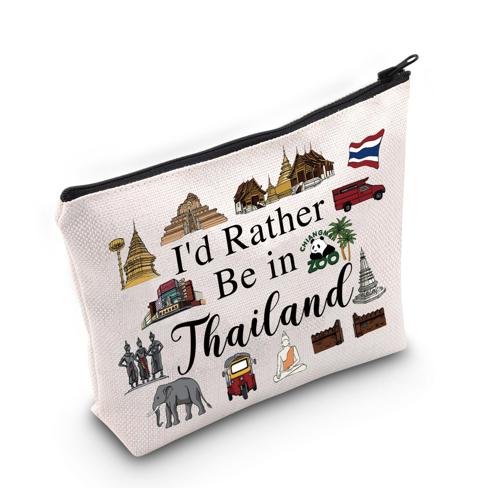 GenericPYOUL Thailand Travel Gift I'd Rather Be in Thailand Makeup Bag Thailand Trip Vacation Cosmetic Bag Thailand Souvenir Gift (Rather Be in Thailand B)
