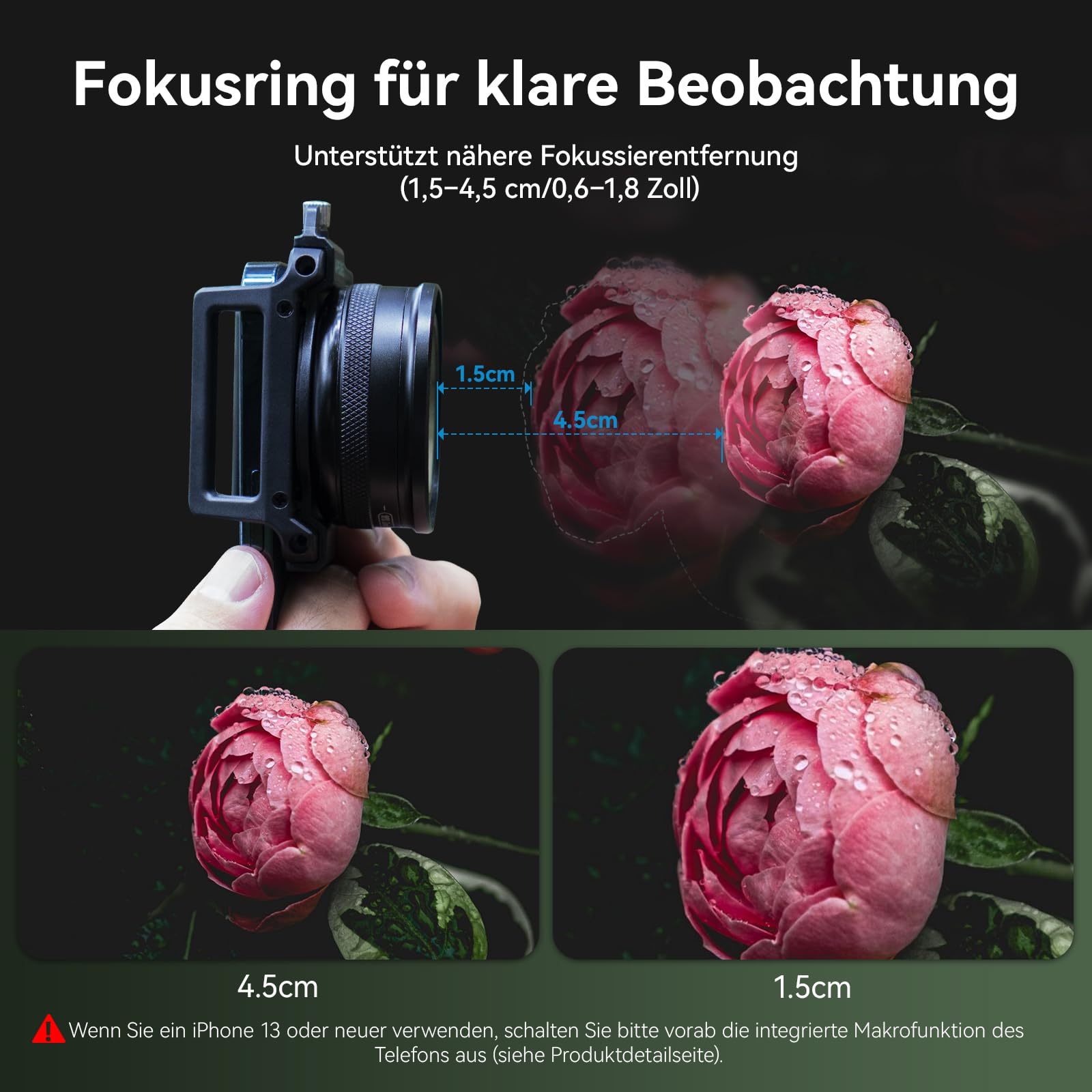 APEXEL Verbessertes ZM100 Ultra-HD Handy Makroobjektiv, F1.05 Blendenöffnung, maximale Vergrößerung 20x, Smartphone-Makroobjektiv, geeignet für die meisten Mobiltelefone
