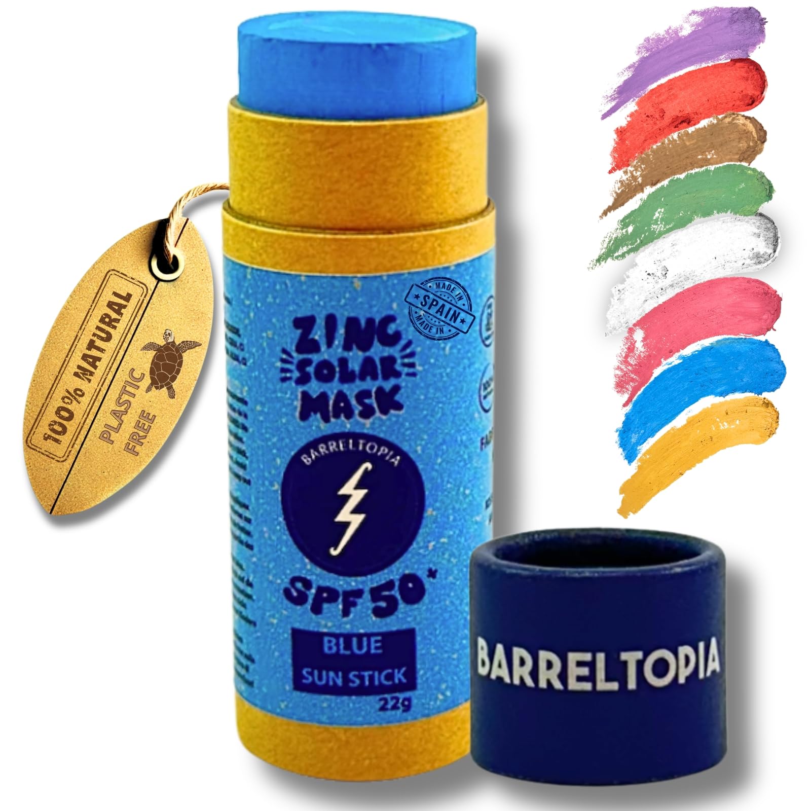 Barreltopia Surf Stick Solaire Visage 50+ Zinc Crème Couleurs - Protection Solaire Visage SPF 50 - Sunscreen Waterproof Éco Naturel