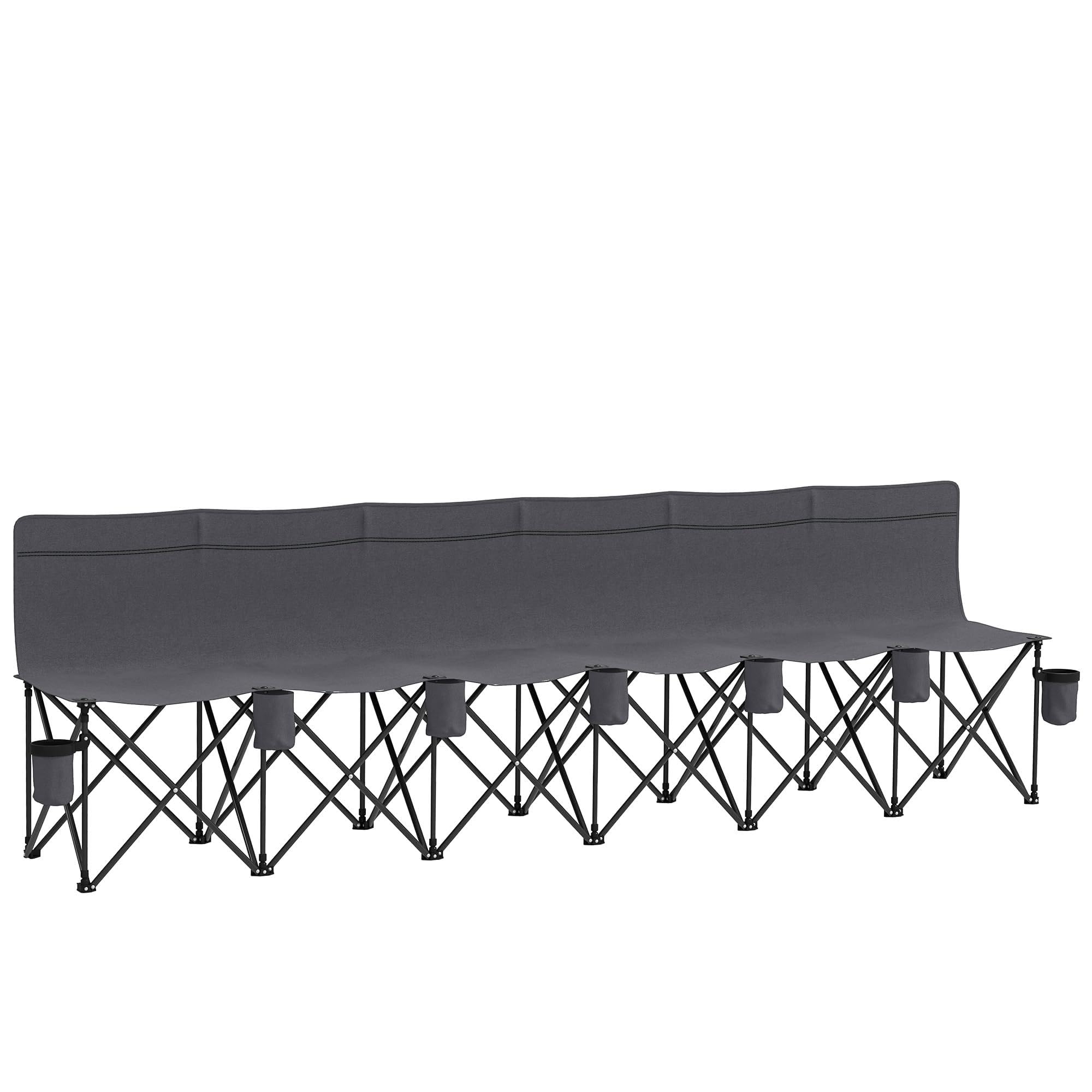 Outsunny 6 Seater Folding Bench, Outdoor Camping Chair Portable Sports Spectator Chair with Metal Frame, Cup Holder & Carry Bag, Charcoal Grey — image 1