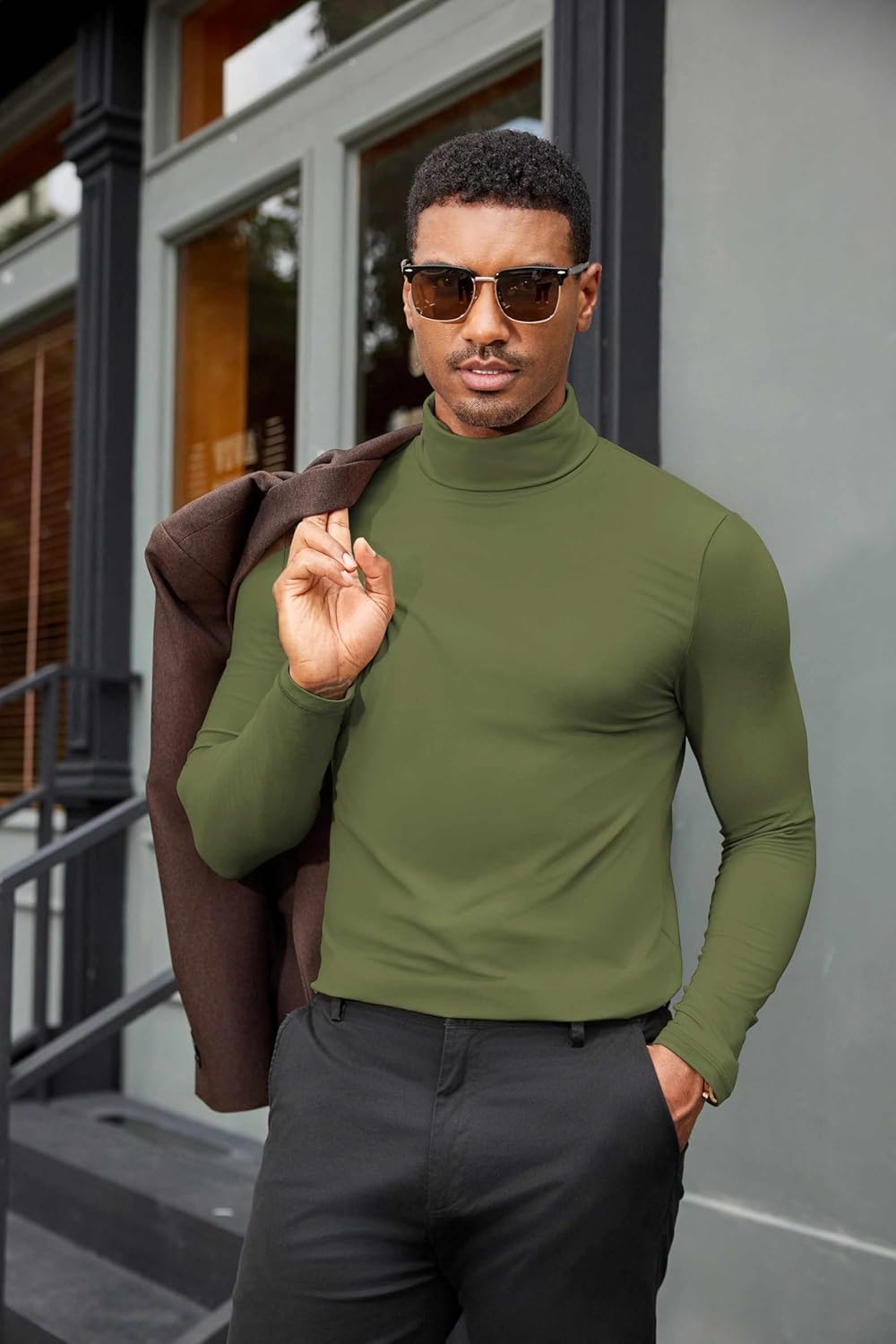 COOFANDY Mens Turtleneck Shirts Slim Fit Shirt Tops Lightweight Pullover Thermal Sweater Casual Long Sleeve Shirt - Image 4