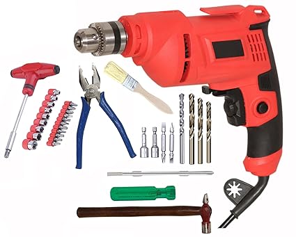 Digital Craft Electric Drilling Tool Multi-function Household Hand Drill Machine High-power Pistol Drill Electric Reversible Drill Machine 10MM 600W,4 Utility Tools,T-Bar Socket Set,