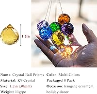 Vista 5 de HDCRYSTALGIFTS Paquete de 10 atrapasoles de bola de cristal de 1.181 in para ventana, diseño de arco iris, cristales colgantes, atrapasoles, ventana