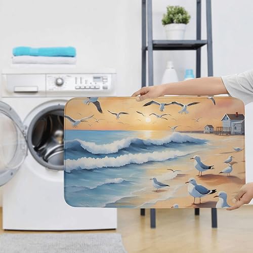 Miniatura 7 de Juego de alfombras de baño antideslizantes de 3 piezas, lujosas alfombras de franela súper suaves, súper absorbentes, antideslizantes, gaviotas