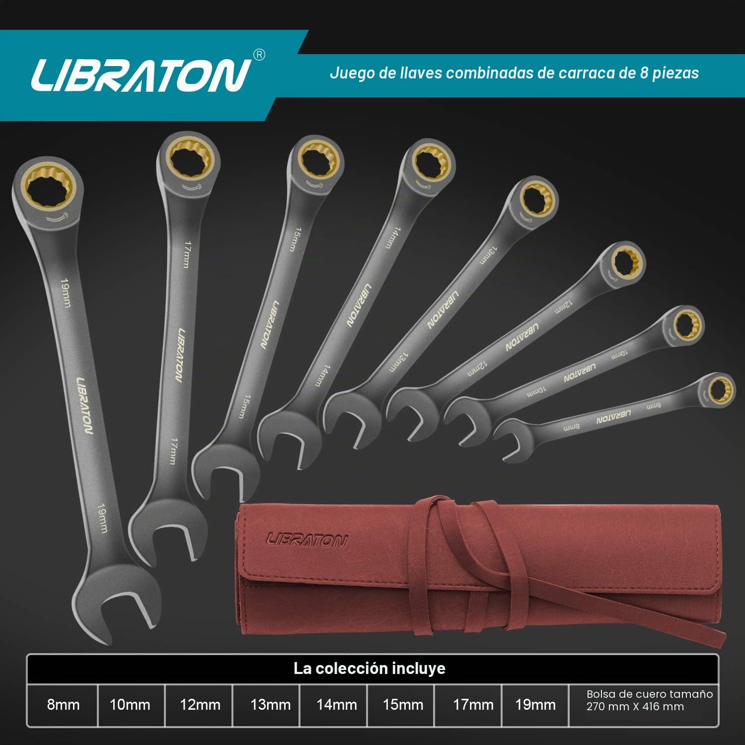 LIBRATON Juego de llaves de trinquete, juego de llaves de carraca métricas