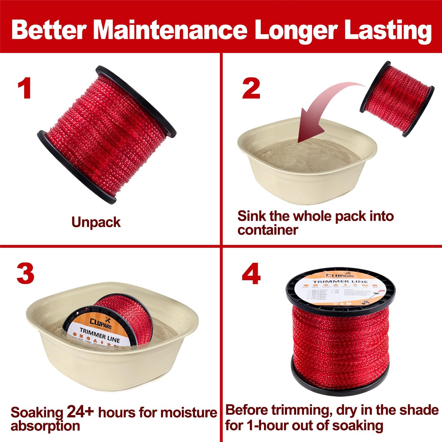 Cluparis 3-Pound String Trimmer Line .095-inch, Spiral Twist Trimmer Line .095-Inch-by-1010-ft String Trimmer Line in Spool – Fits Most Trimmer Types, Nylon Spiral Twist Weed Eater String Donut (Red)