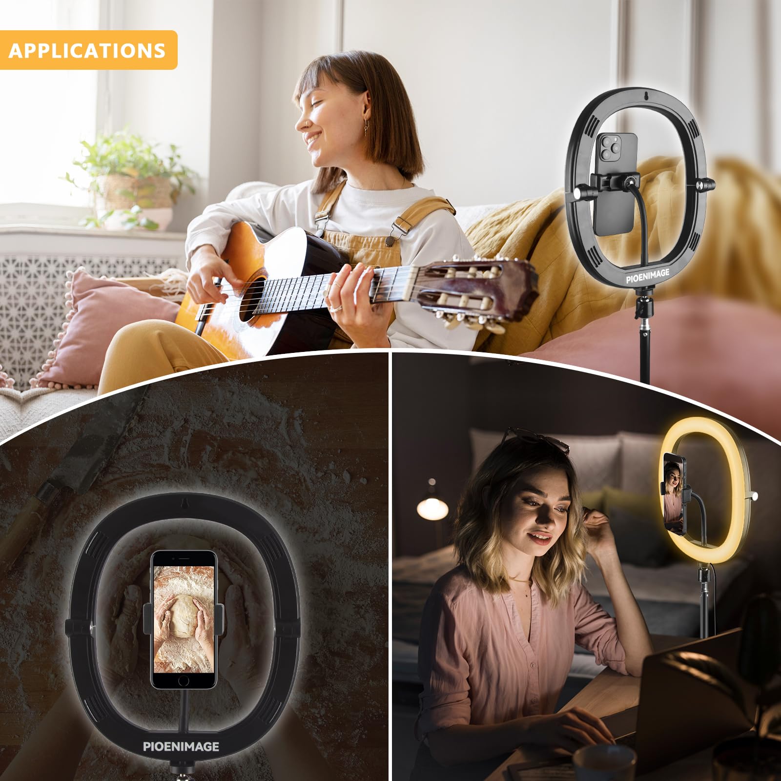 Anello luminoso per selfie da 30,5 cm con supporto per treppiede da 150 cm e supporto per telefono, luci LED dimmerabili ad anello per telefono, treppiede per fotografia, registrazione