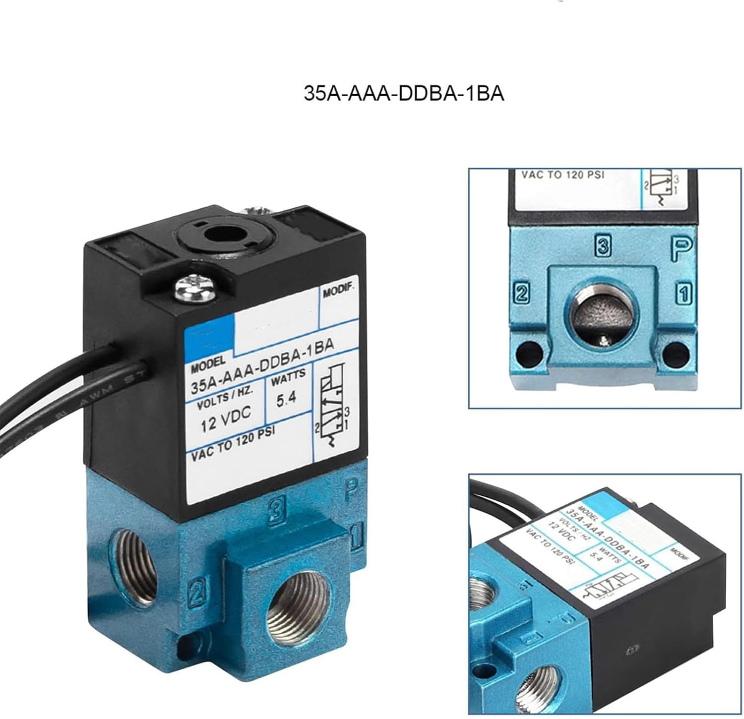 Electronic Boost Control High-Frequency Solenoid Valve 3-Port Boost Controller with Brass Pneumatic Connector and Silencer for DC12V 5.4W 35A-AAA-DDBA-1BA