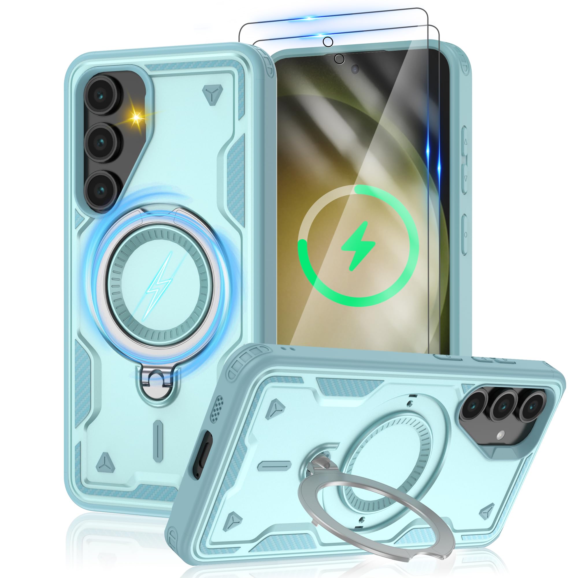 for Samsung Galaxy-S23-Case with Magsafe & [HD Screen Protector×2][Anti-Fingerprint], 360° Metal Rotated Kickstand,Military Grade Shockproof