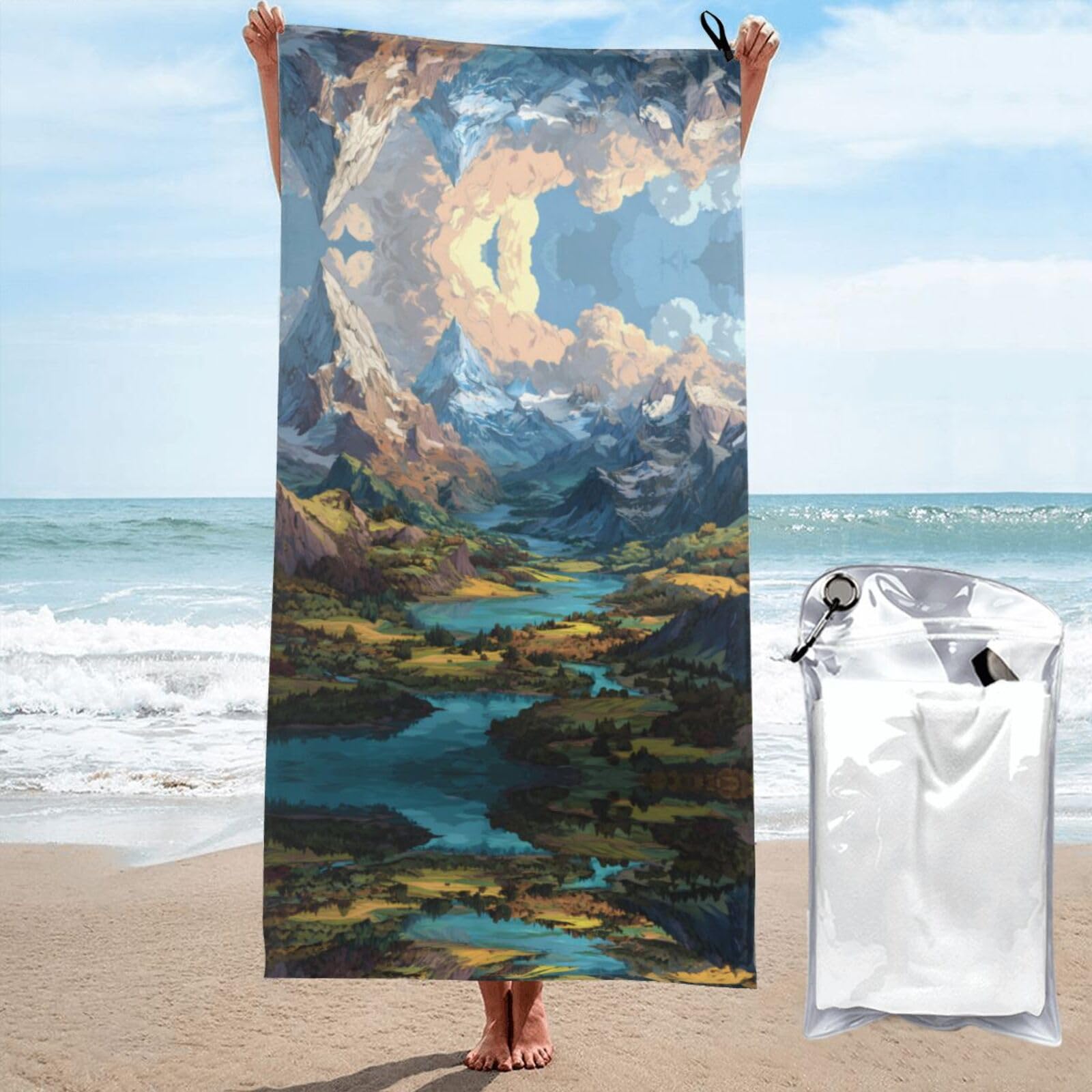 ESNAIUVCD Great Rivers Print Beach Towel, Microfibre Sauna Towel, Quick-Drying Fitness Towel, Lightweight And Thin Portable Sauna Towel