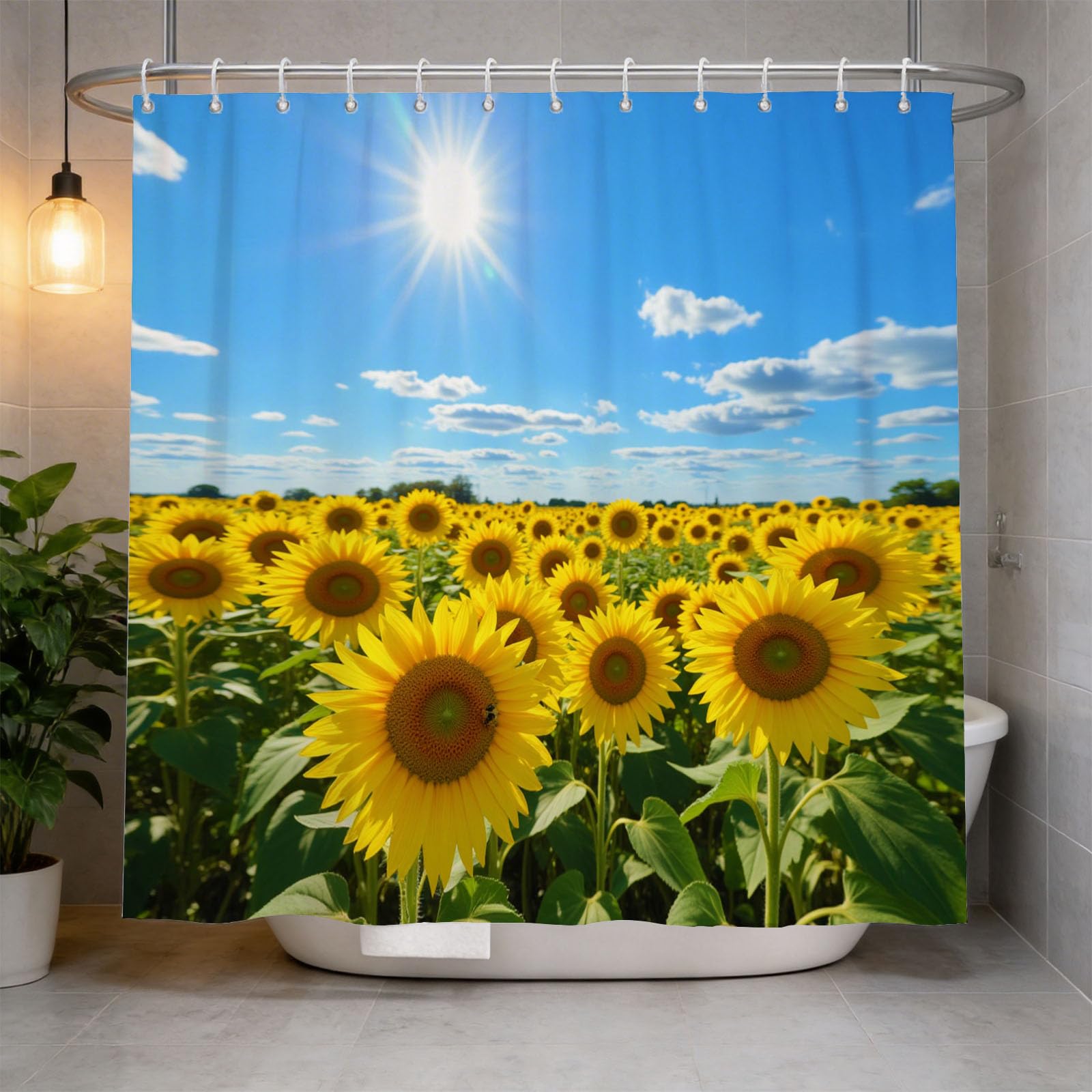 Hongduo 3D Sunflower Shower Curtain for Stalls Bathtubs Countryside Floral Bathroom Decor Shower Curtain Set Polyester Fabric Waterproof 200x200cm/79X79 Inch with Hooks