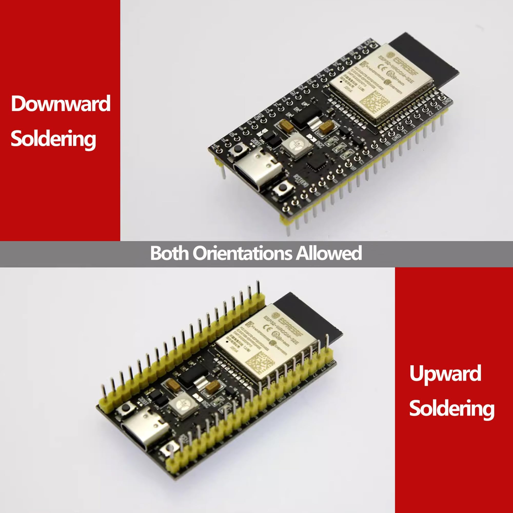 2 Pack ESP32-DevKitC-32E Entwicklungsplatine für IoT Smart Home/Industrial Control, Dual-Core 240MHz Wi-Fi + Bluetooth 5.0 mit USB-C, Original ESP32-WROOM-32E Modul (Arduino/Python/IDF) (8M)