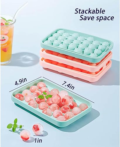 Miniatura 6 de Molde redondo para cubitos de hielo, mini bolas de hielo, bandeja de hielo de silicona de grado alimenticio con tapa, molde para cubitos de hielo de