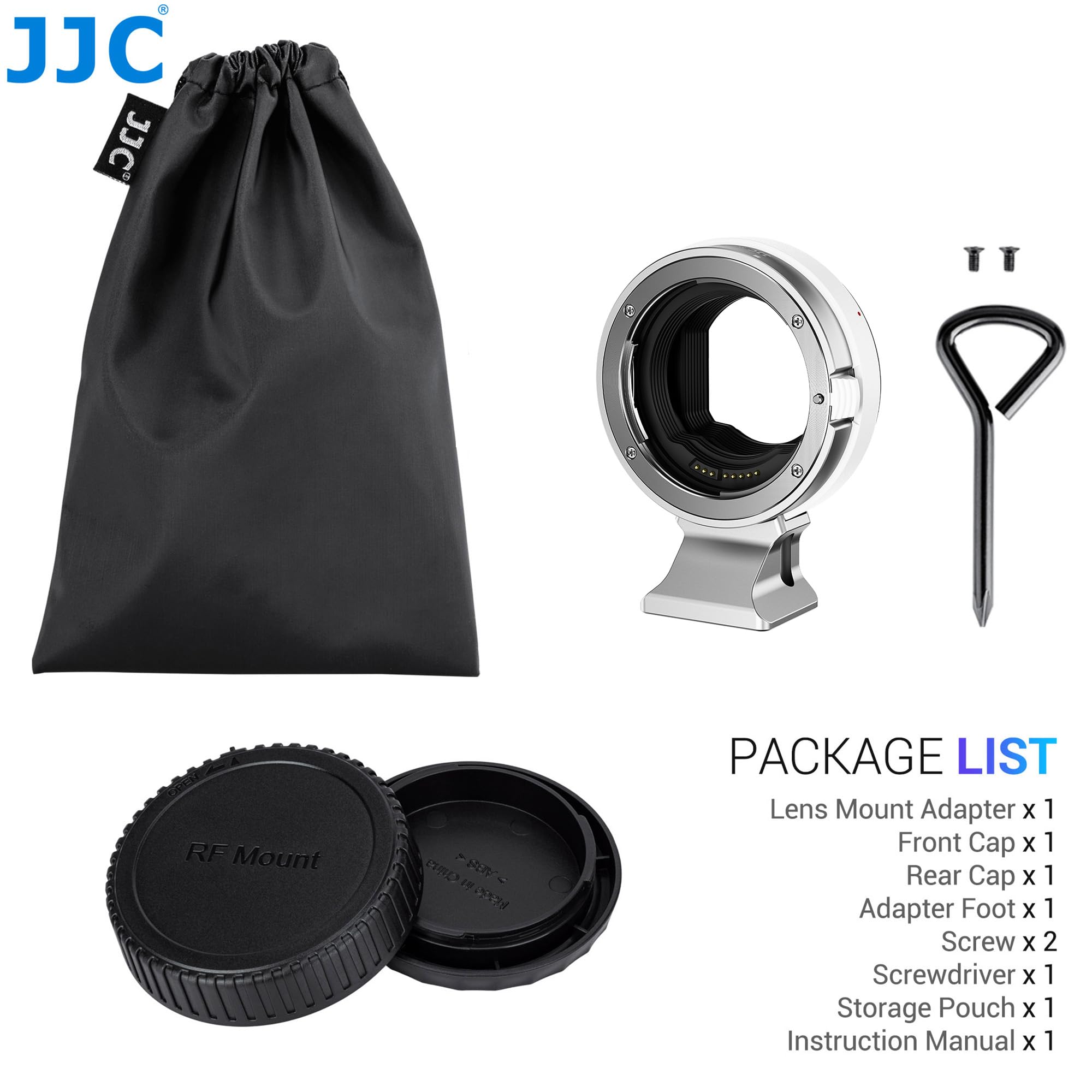 JJC Adapter do montażu EF/EF-S na EOS R AF, metalowy uchwyt, odłączana stopka statywu 1/10.2 cm-20, konwerter adaptera automatycznego ustawiania ostrości, kompatybilny z Canon EOS R1 R Ra RP R3 R5II
