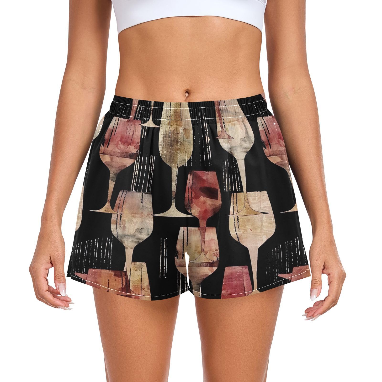 UMIRIKO Vintage Wine Glass Women's Running Shorts with Pockets Sporty Workout Quick Dry Athletic Shorts L 202b5382