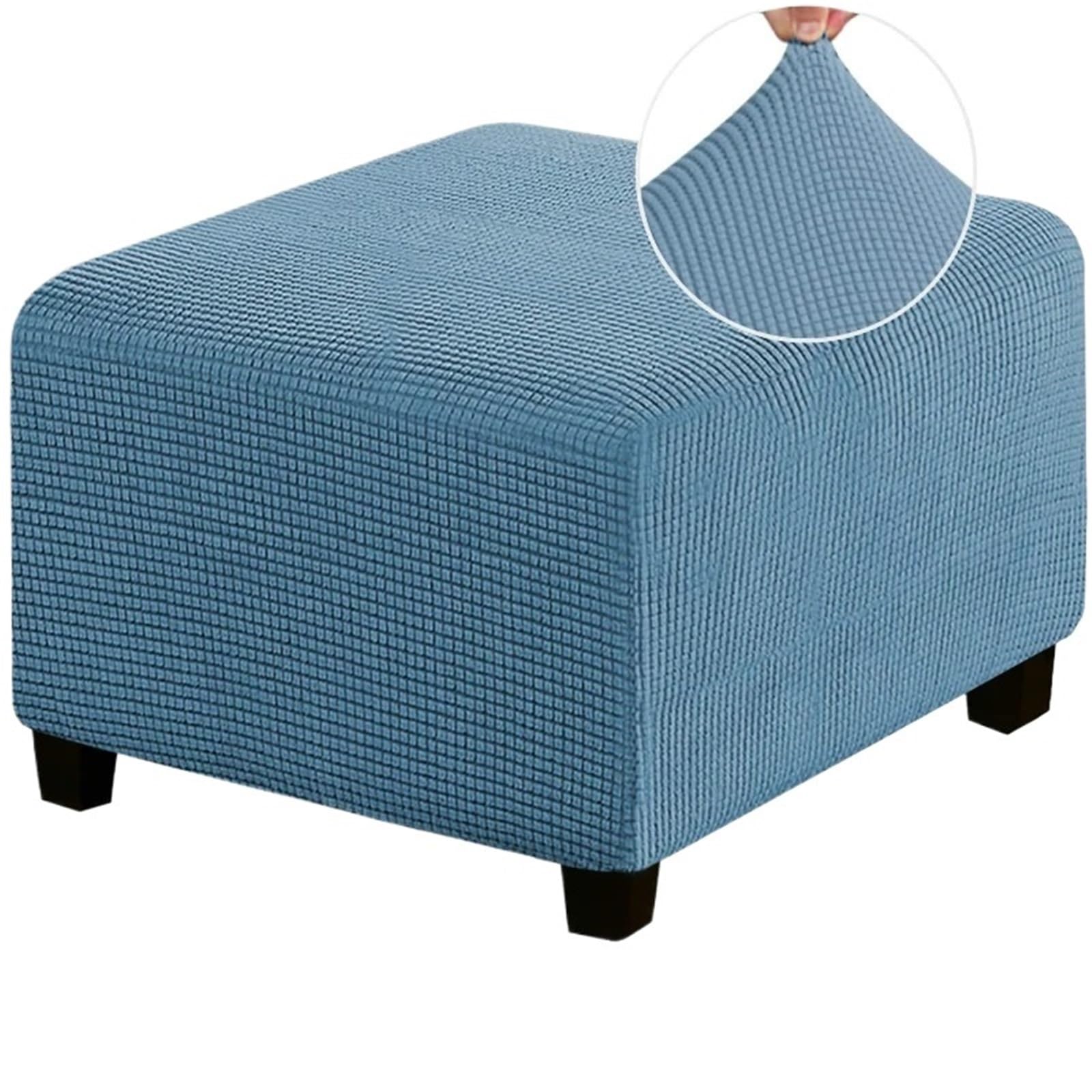 DCUIPG 1Pcs Pure Color Ottoman Rectangle Footrest Footstool Protector Covers Stretch Fabric Storage Pouf For Home for Square Fotstool(Blue,M)
