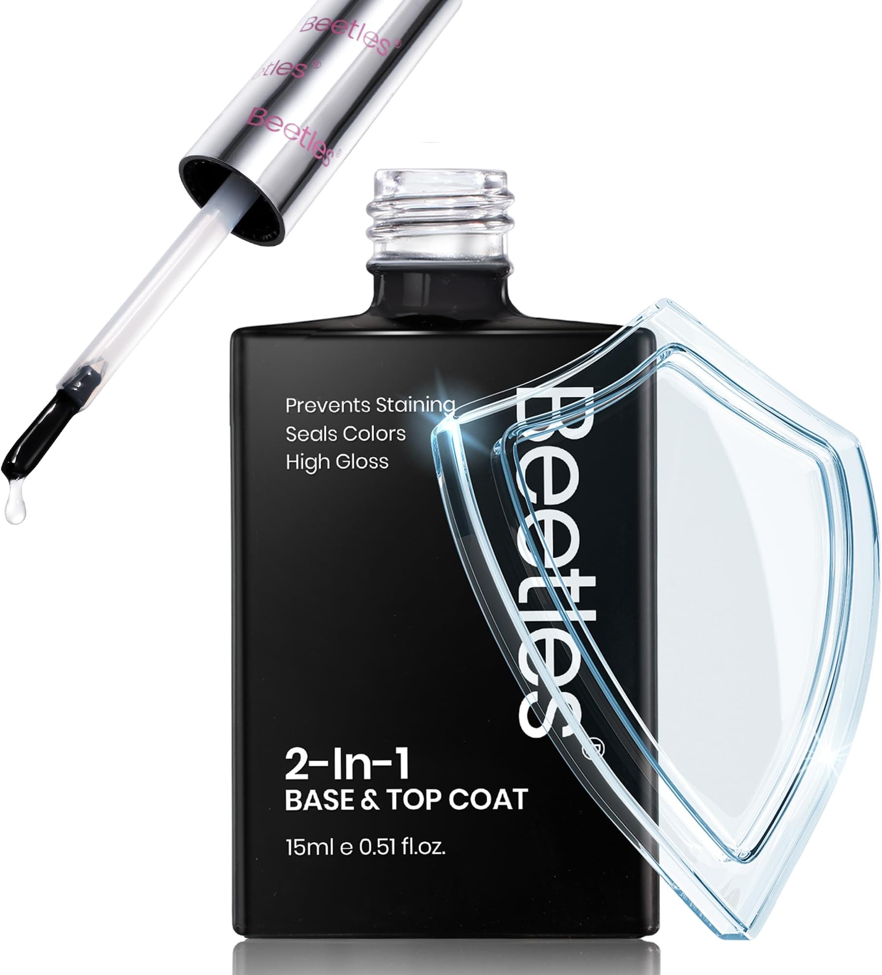 Beetles 2 in 1 Base & Top Coat Nail Polish, Clear Nail Polish Fast Drying & Natural Nail Strengthen, Glossy Effect for Nail DIY Salon at Home Gifts for Women