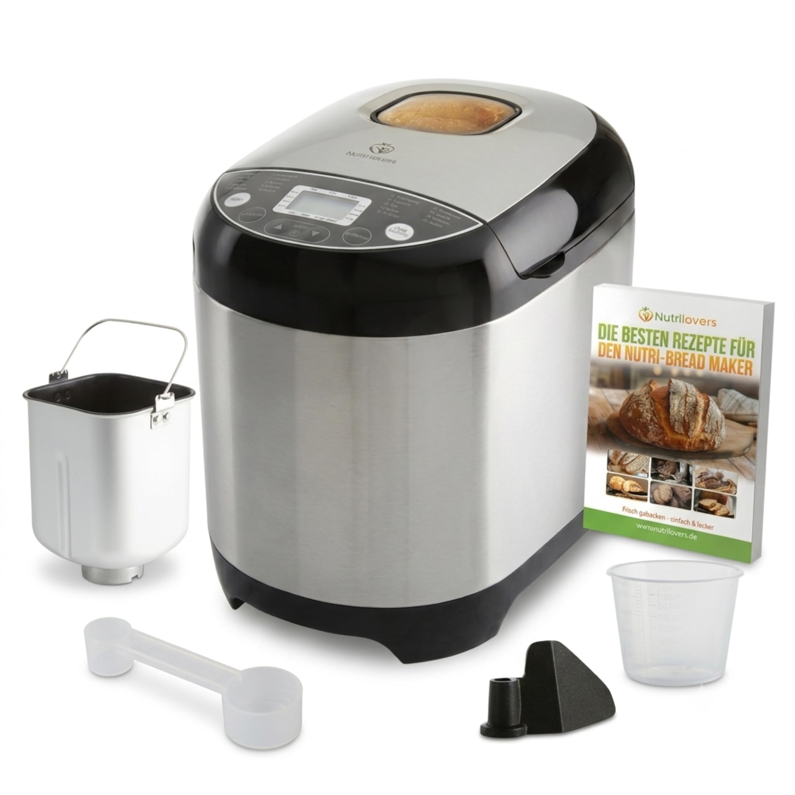 Nutrilovers NUTRI-BREAD-MAKER Edelstahl Brotbackautomat mit 19 Programmen, 3 Bräunungsstufen, Timer, 3 Brotgrößen (500g, 750g, 1000g) inkl. Rezeptbuch
