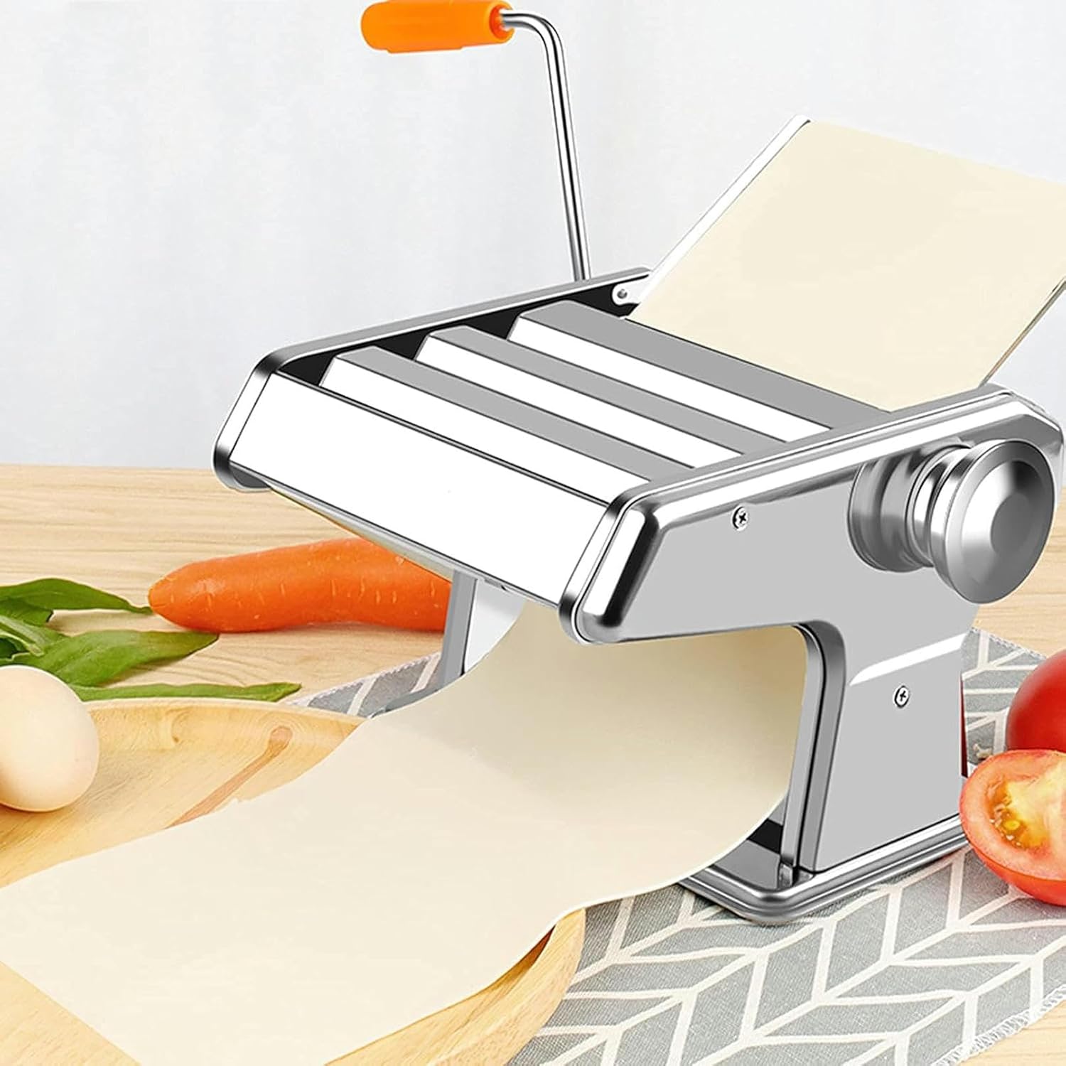 Wzglod Pasta Maker Machine Manual, Stainless Steel Roller Noodle Maker Machine, 8 Adjustable Thickness Settings with Hand Crank, for Spaghetti, Dumpling Skin