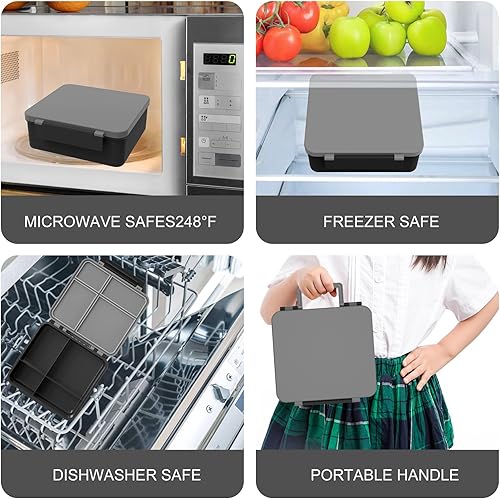 Miniatura 7 de Lonchera Bento para niños con termo de sopa de 8 onzas, botella de agua, recipientes de comida a prueba de fugas para niños con 4 compartimentos,