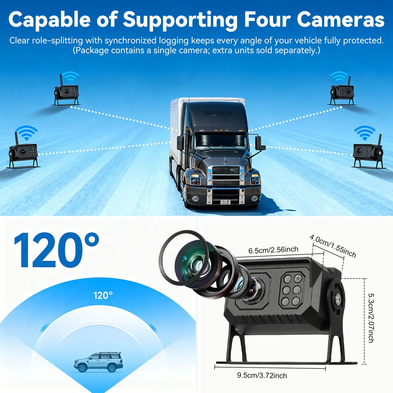 CAMECHO 7'' WIRELESS Telecamera Posteriore con monitor e IP68, Visione Notturna DVR Telecamera Posteriore per auto con Ingrandisci/riduci il filmato, Schermo diviso, BSD, Slot per scheda SD