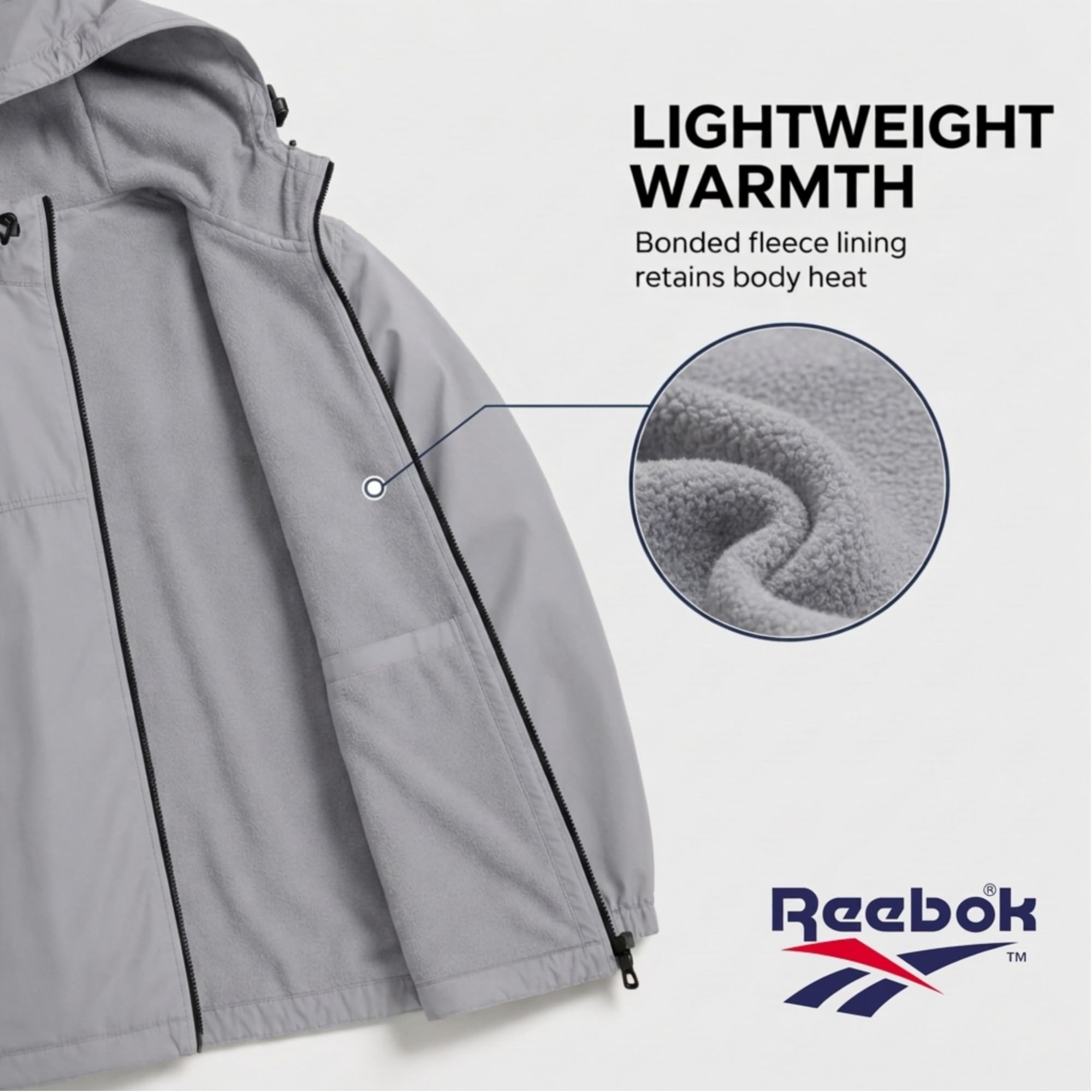 Reebok Chaqueta impermeable para hombre con capucha, cortavientos para hombre, ligera e impermeable