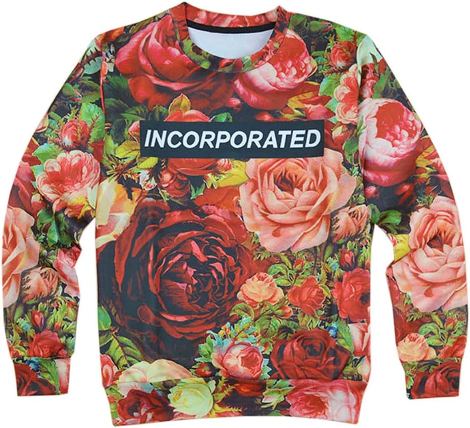 Women Sweater Romantic flowers roses Hoodies Pullovers 3D Sweatshirts (L)