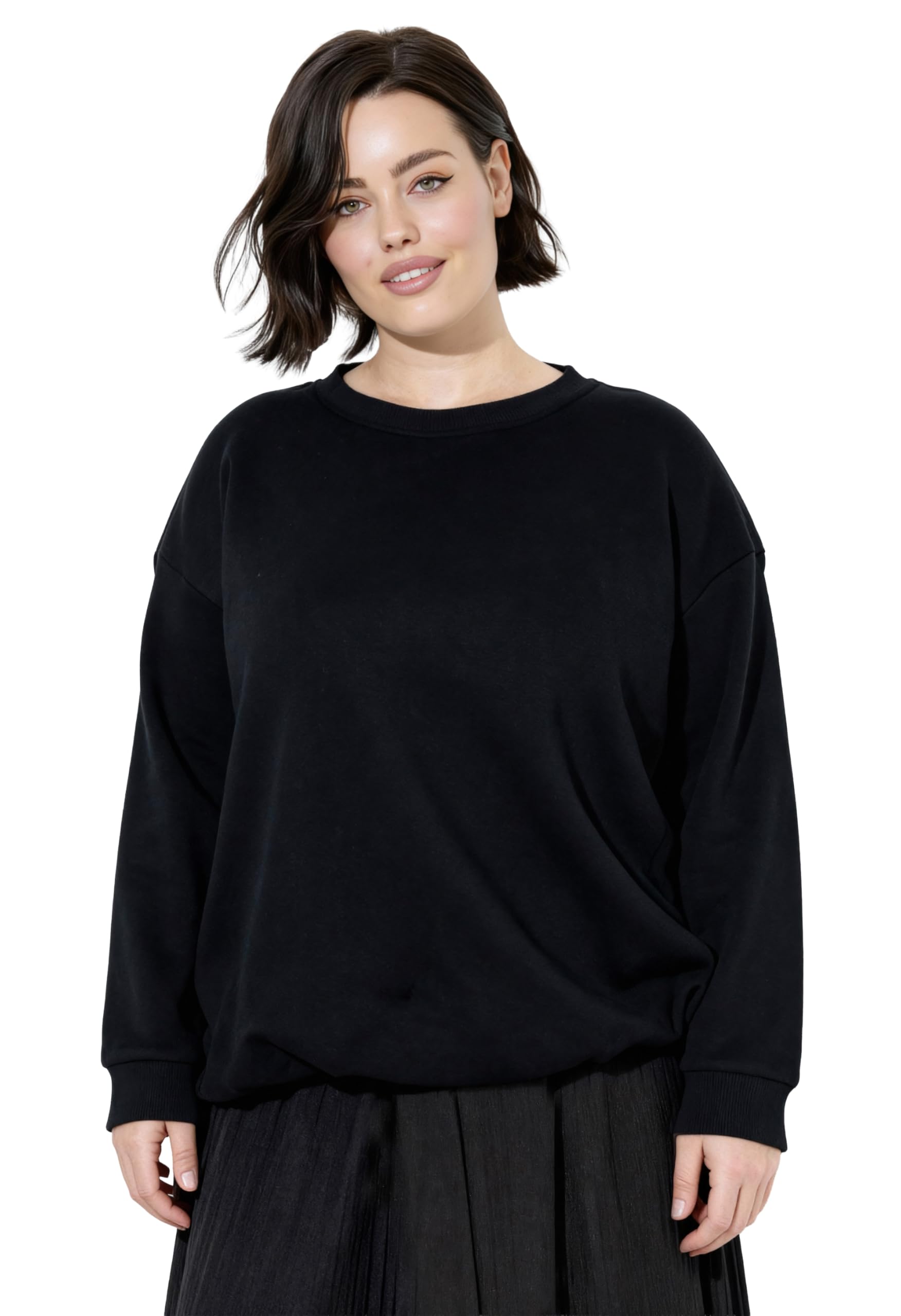 Ulla Popken Damen große Größen Übergrößen Plus Size Sweatshirt, kurz, Boxy, Rundhals, Langarm 848477