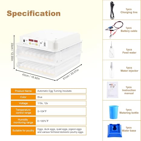 120 Egg Incubator with Automatic Egg Turning and Humidity Control-Temperature Control,5 Automatic Incubation Modes and Incubation Days Record-Fully Automatic for Hatching Chicken Ducks Gooses