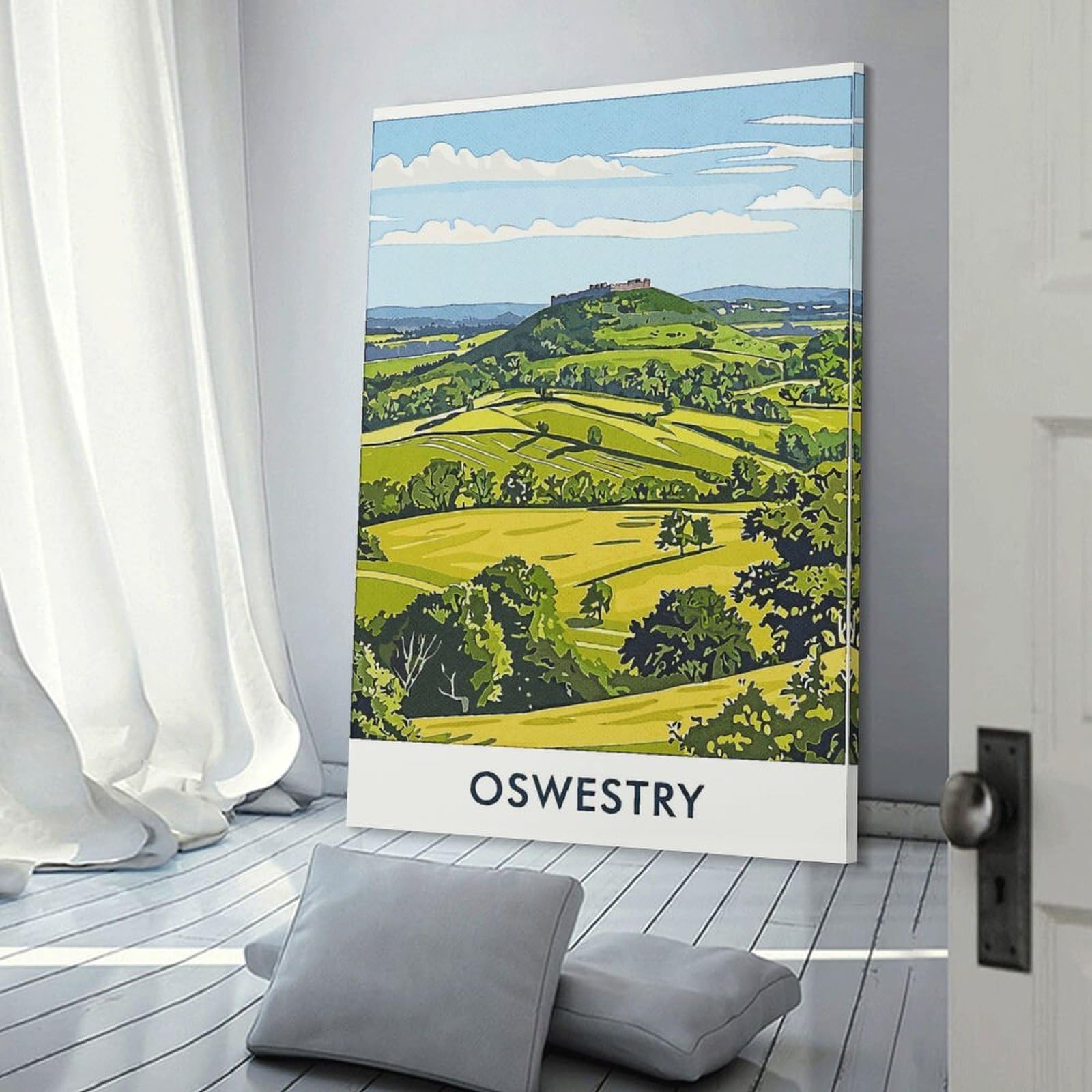 Junmoney Oswestry Castle Hill Decorative Wall Artwork, 12x18inch(30x45cm), for Work Areas, Reading Rooms Or Studios, Wall Art That Adds Style to Work Areas