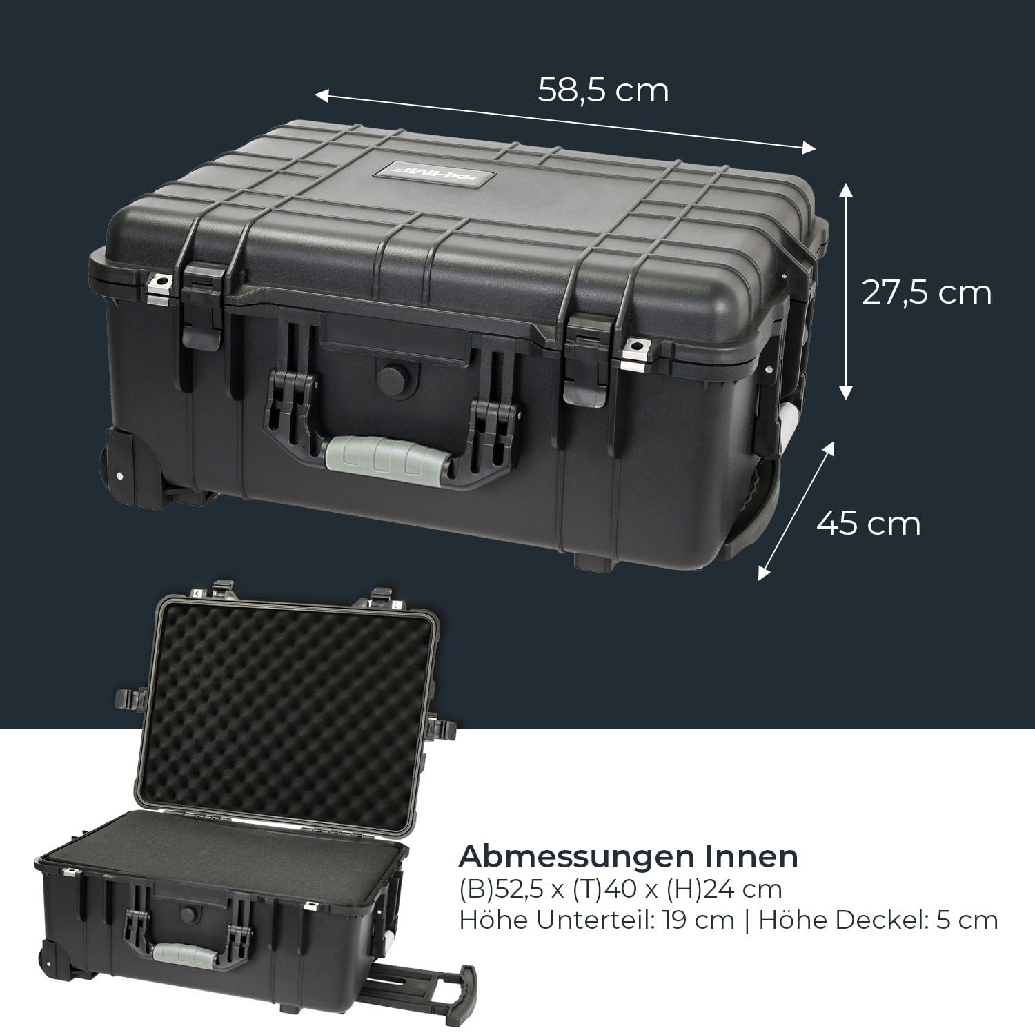 HMF Outdoor-Trolley ODK400 Fotokoffer mit Rasterschaumstoff 58,5 x 45 x 27,5 cm Schwarz