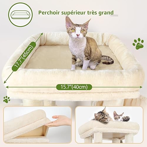 Globlazer Arbre a Chat Beige pour Gros Chat Maine Coon avec 2 Extra-large Niches 45*40*35cm, Grand Espace de Détente, 156 cm Stable Arbres à Chats pour Grand Chats plus de 8kg Intérieur (F61, Beige) - 2