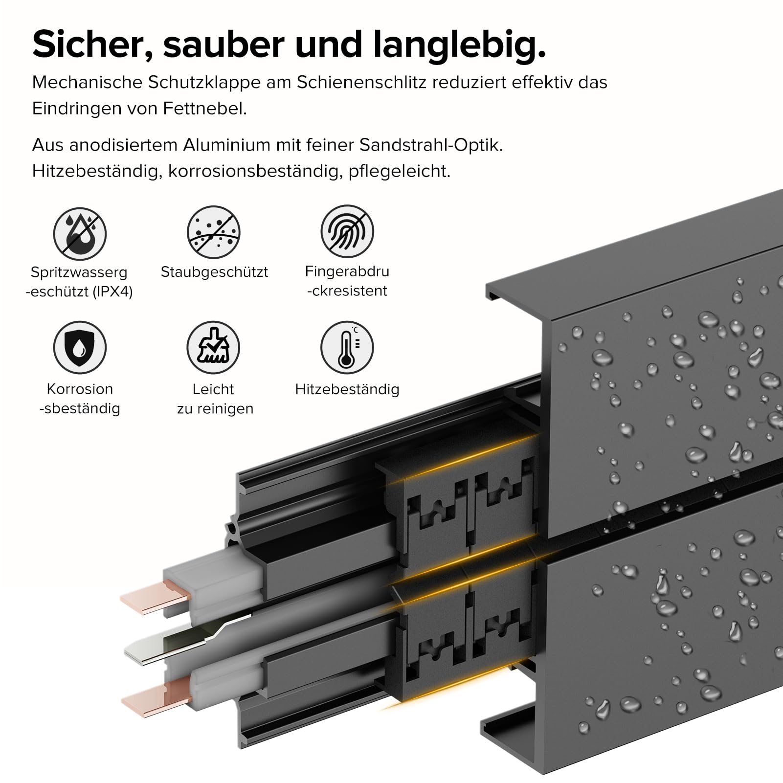 GONEO Aufputz-Stromschiene Steckdosenleiste, 75 cm Schiene mit 5 Modulare Steckdosen einzeln Schaltbar und Kinderschutz, Schienensteckdose Alu-Design, VDE geprüft, Für Küche Wohnzimmer Werkstatt