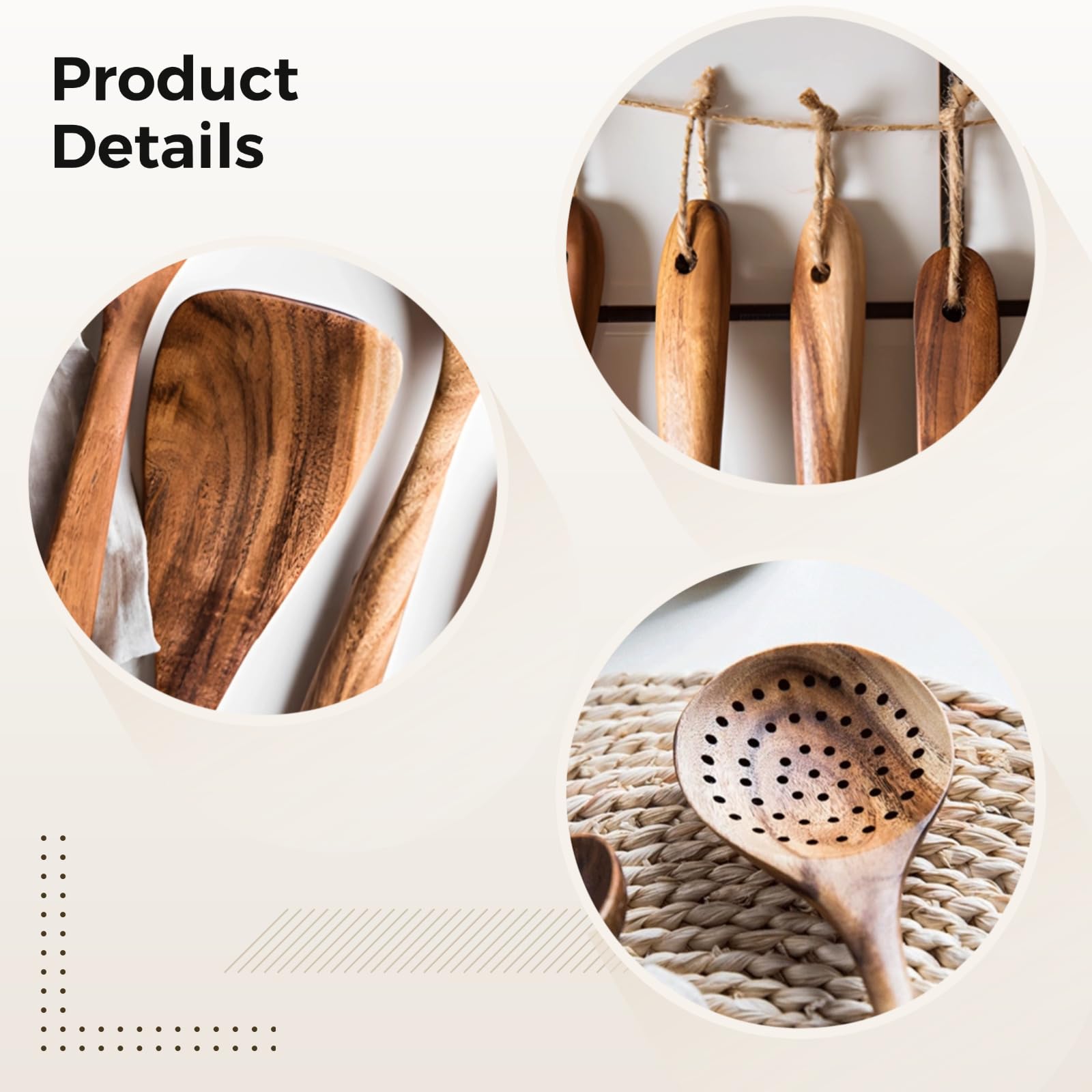 Küchenhelfer-Set aus Teakholz, 6 Essentielle Teile, Langes Griff-Design, Antihaft-Kochwerkzeuge, ideal für private und professionelle Küchen