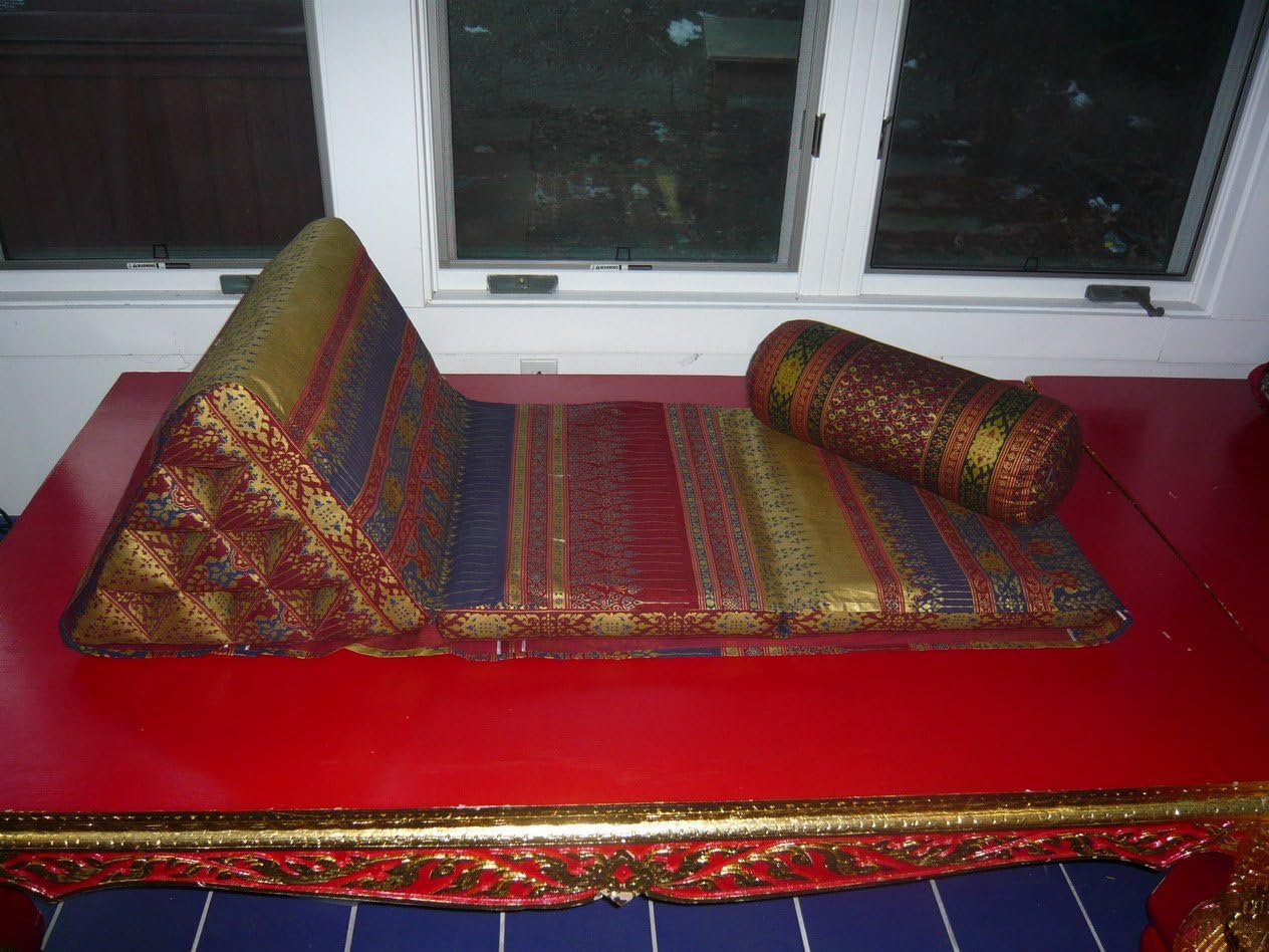 Thai Triangle Pillow (Mornkwan) Cushion Back Support Fold Out Bed -Khomapastr Fabric