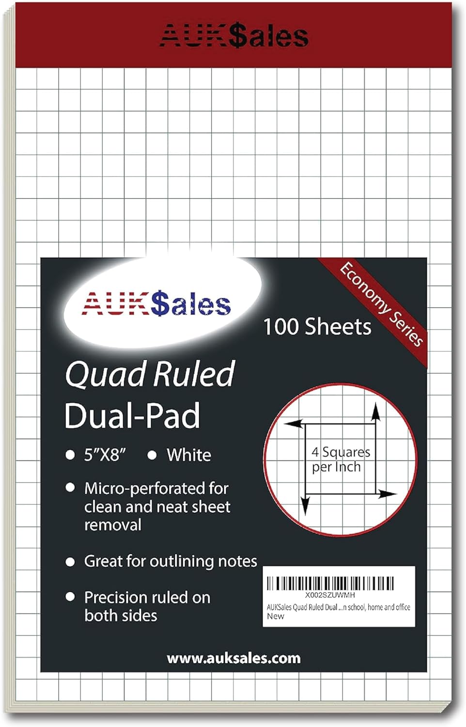 Grid Paper Pad 5x8 Inches, Graph Paper Pad 4x4, Grid Notepad, 1 Pack, 5x8 Graph Paper 1/4 Grid, Graphing Paper, Engineering Pad, 100 Sheets 200 Pages Perforated Pad for School, Home, &amp; Office