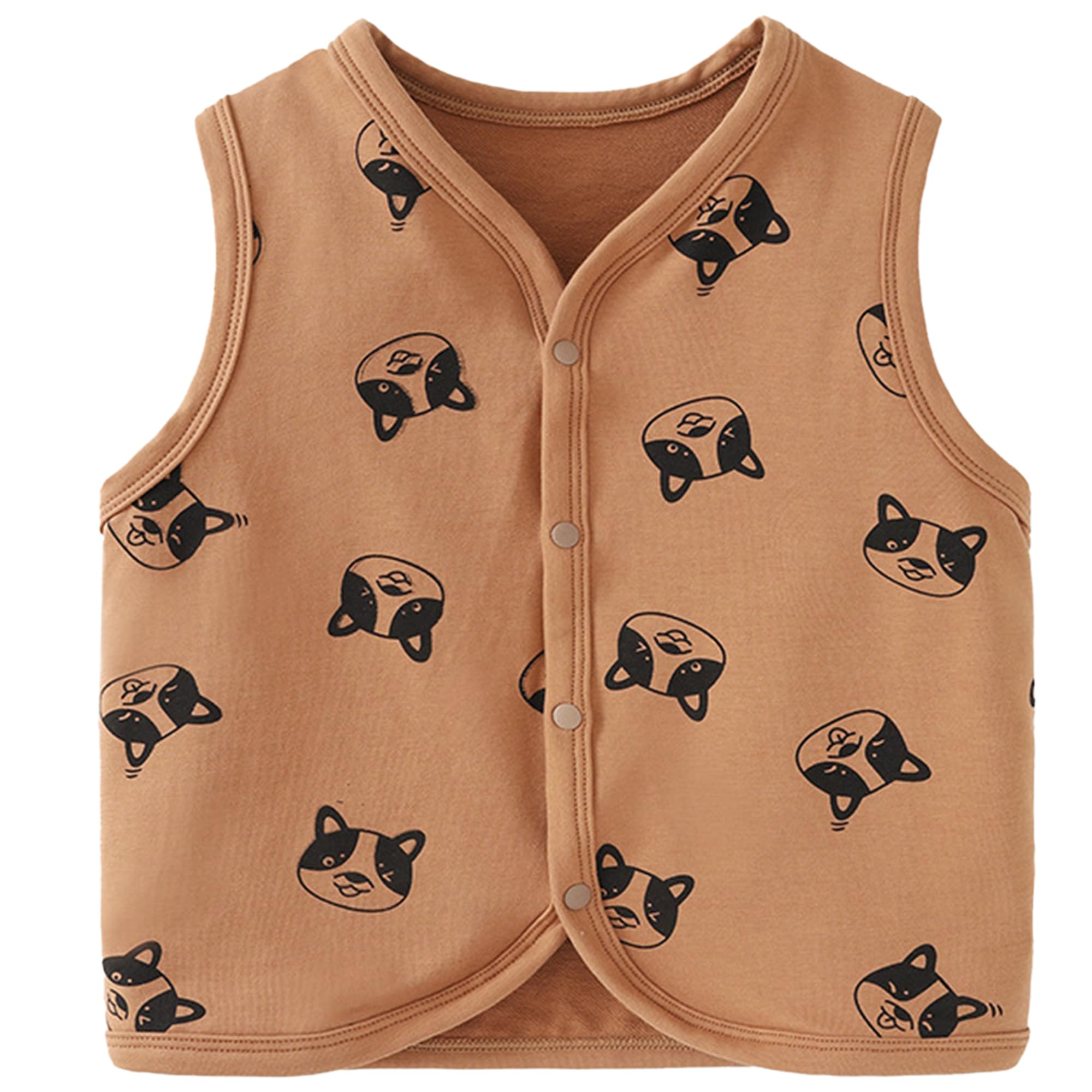 BéBé Enfant Mignon sans Manche Veste Fille Garçon Automne Col en V Motif Bouledogue Gilet Haut 0-5 Ans