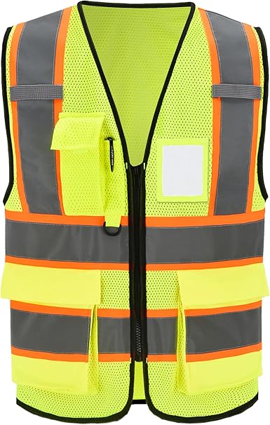 A-SAFETY Mesh High Vis Vest Lightweight Reflective Construction Vest with Pockets Safety Vest for Men/Women