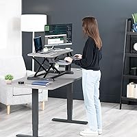 Vista 9 de VIVO Convertidor de escritorio de 32 pulgadas, Serie K, elevador ajustable de altura para sentarse y pararse, estación de trabajo para monitor dual