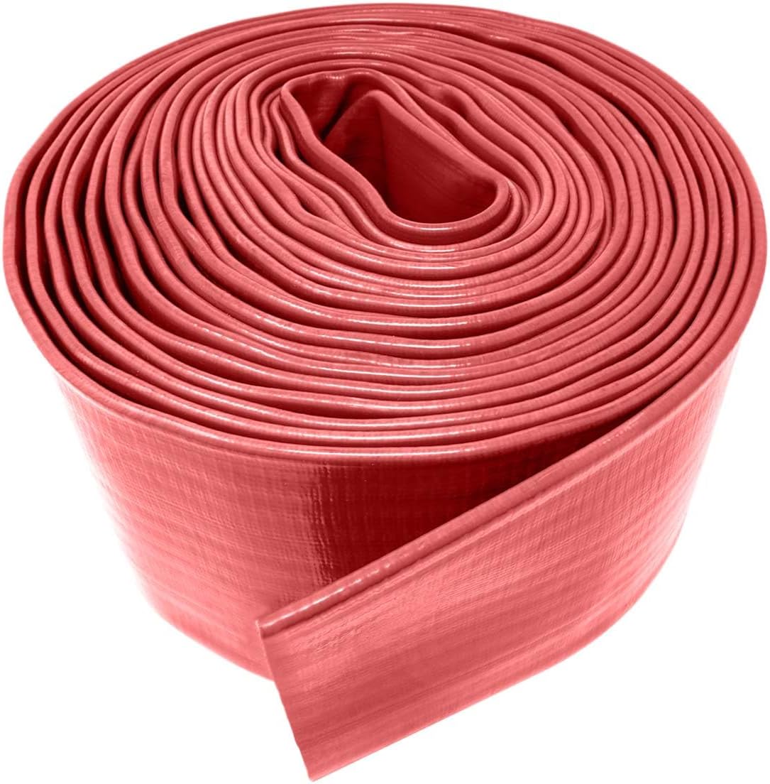 Gloxco 1-1/2" Red Heavy Duty Lay Flat Hose for Discharge or Backwash Water Transfer Applications, Reinforced PVC, 25' Length