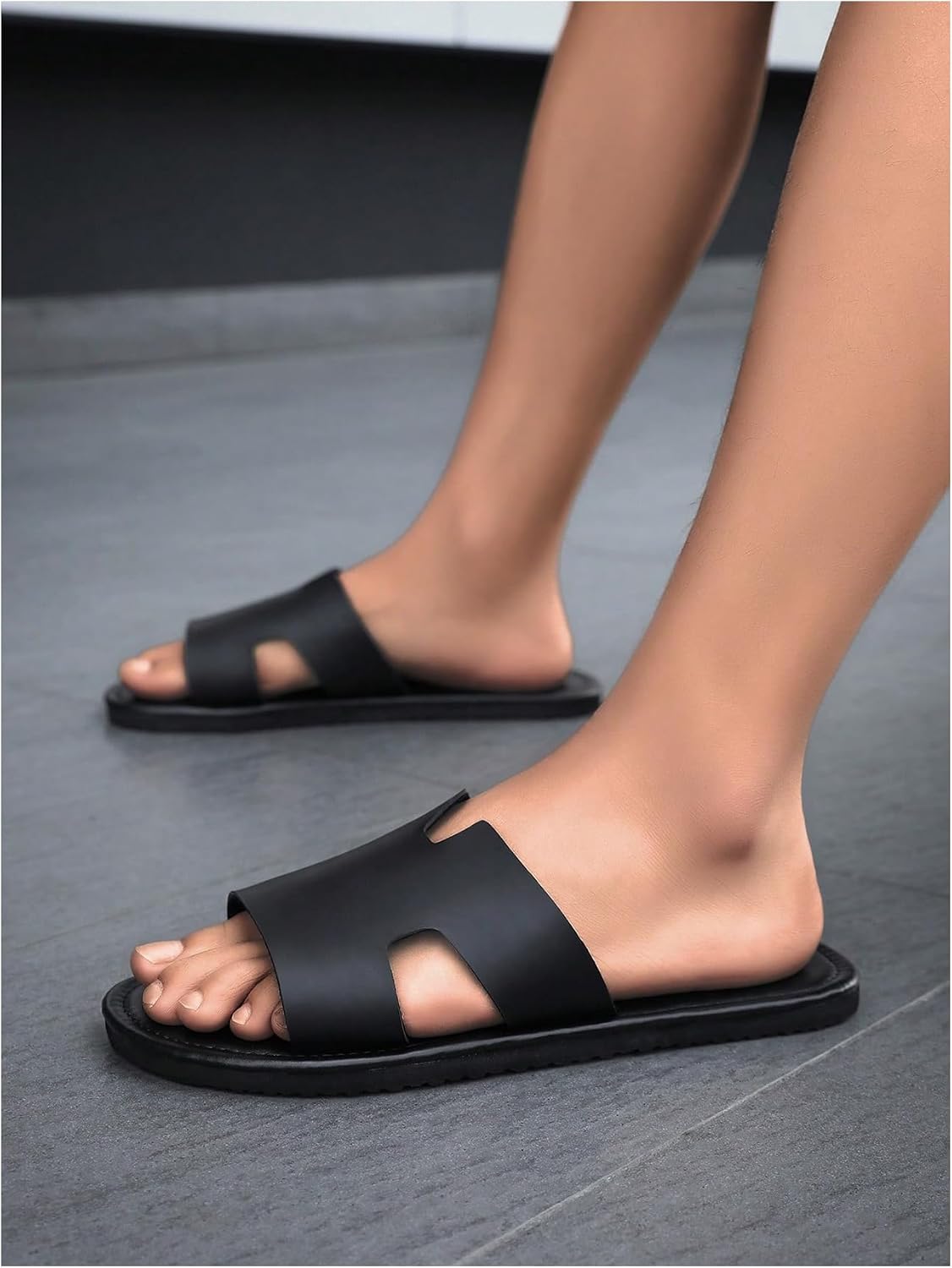 VIPWOLF Men's H Band Sandals Summer Cut Out Open Toe Slip on Hiking Outdoor Flat Sandals