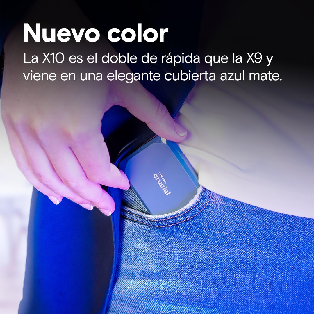 Crucial X10 2TB SSD Externo Portátil, hasta 2100MB/s, USB-C 3.2 Gen2, Clasificación IP65 de resistencia al agua y al polvo, Disco Duro Sólido Externo, Azul Mate - CT2000X10SSD9-02