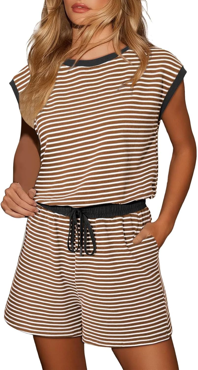 Barboteuse été Combinaison Femme Élégante Haibang | Pantalon Large Manches Courtes | Avec Ceinture Style Casual Chic