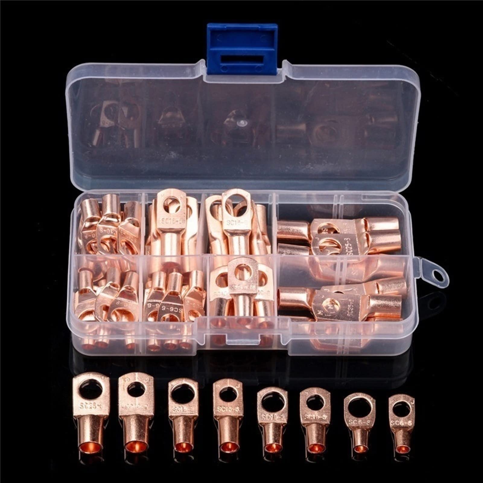 Connecteurs à sertir électropneumatiques, Assortiment de 60/260 cosses à sertir en cuivre Nu for câbles électriques de Voiture, bornes SC, SC6-25(60pcs Copper)