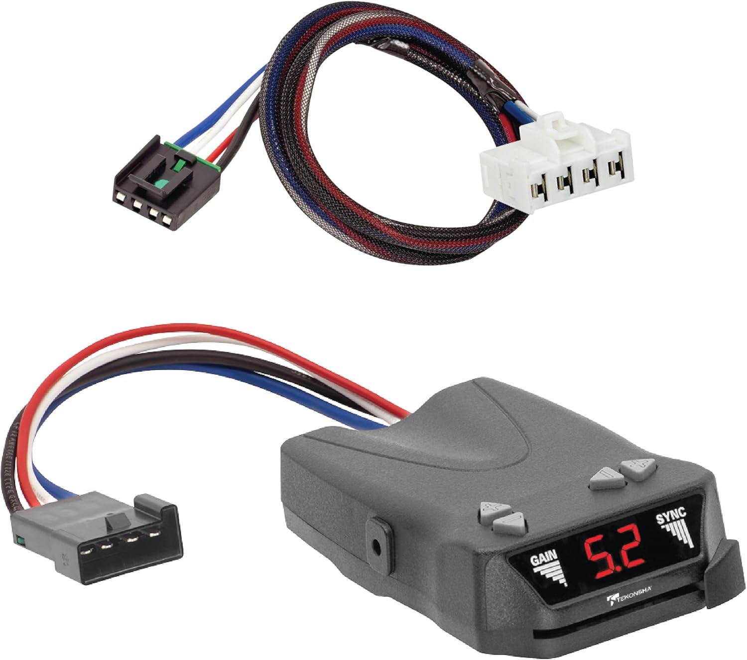 Tekonsha 8507120 Brakeman IV Time-Delay Brake Controller for Trailer with 1-4 Axles and 302000 Trailer Brake Controller Custom Harness for Select Model Dodge, RAM, Chrysler