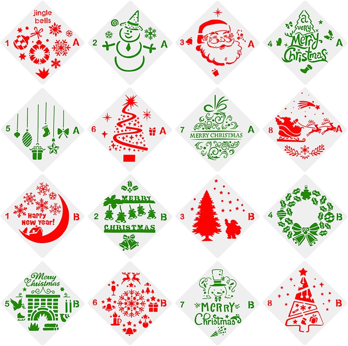 URlighting Christmas Stencils (16 Pcs), Bullet Stencil Template Set - Santa Claus, Christmas Tree, Jingling Bell, Snowman Patterns for Card, Wood DIY Drawing Painting Craft Projects